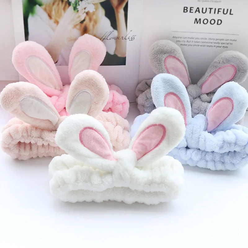 Женские бархатные повязки на голову с милыми заячьими ушками мягкие для волос в