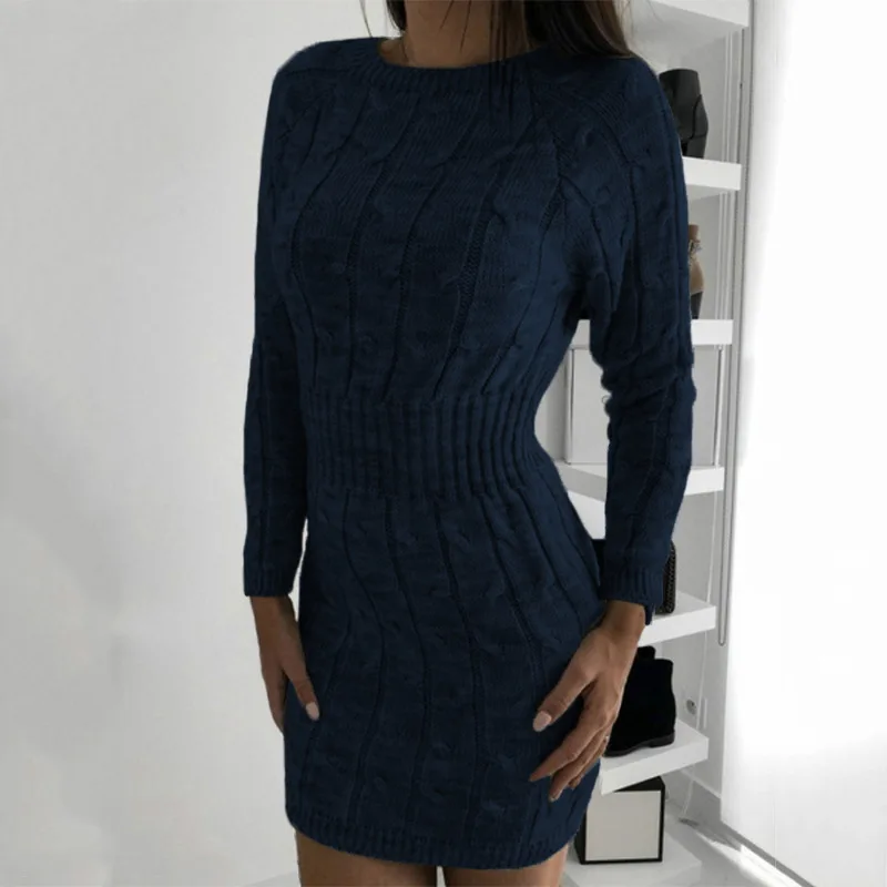 

Bangniweigou New Autumn Winter Knit Sweater Dress Bodycon Solid Long Sleeve Casual Mini Dress Women Waist Slim Cozy Yellow Dress