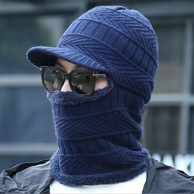 Новинка, Балаклава, зимняя, женская, мужская, Skullies, шерстяная, Вязанная, Балаклава, шапка, маска ниндзя, теплый плюшевый Карманный головной убор, унисекс, снежная шапка - Цвет: Navy