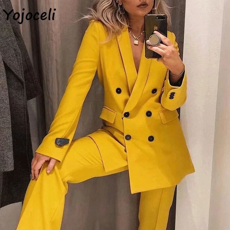 Новинка 2019 модные двубортные блейзеры Yojoceli верхняя одежда пальто женская