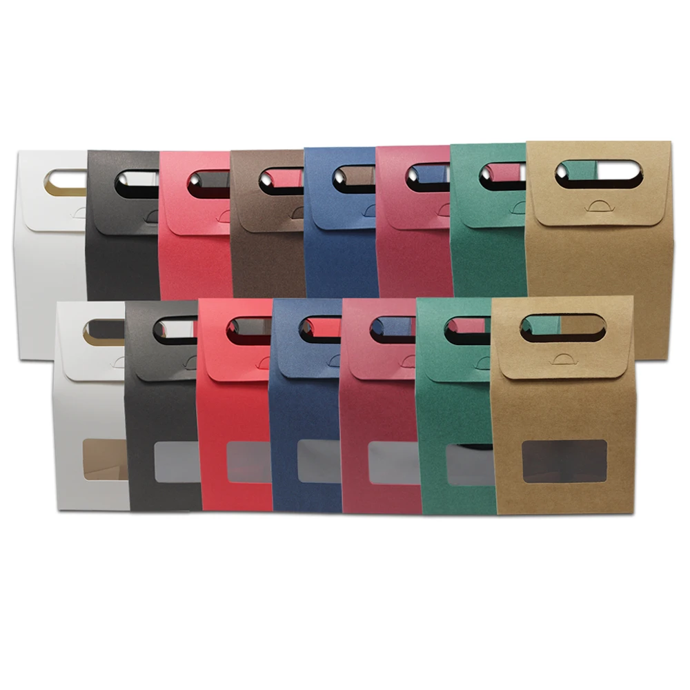 15 шт./лот картонная коробка из крафт-бумаги для упаковки конфет с прозрачной