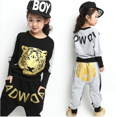 2015 костюм с рисунком тигра для девочек весна осень новинка детский спортивный