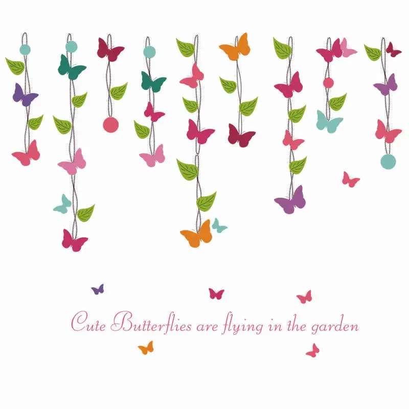 Зеленые листья розовая бабочка обои для детской комнаты спальни украшение дома