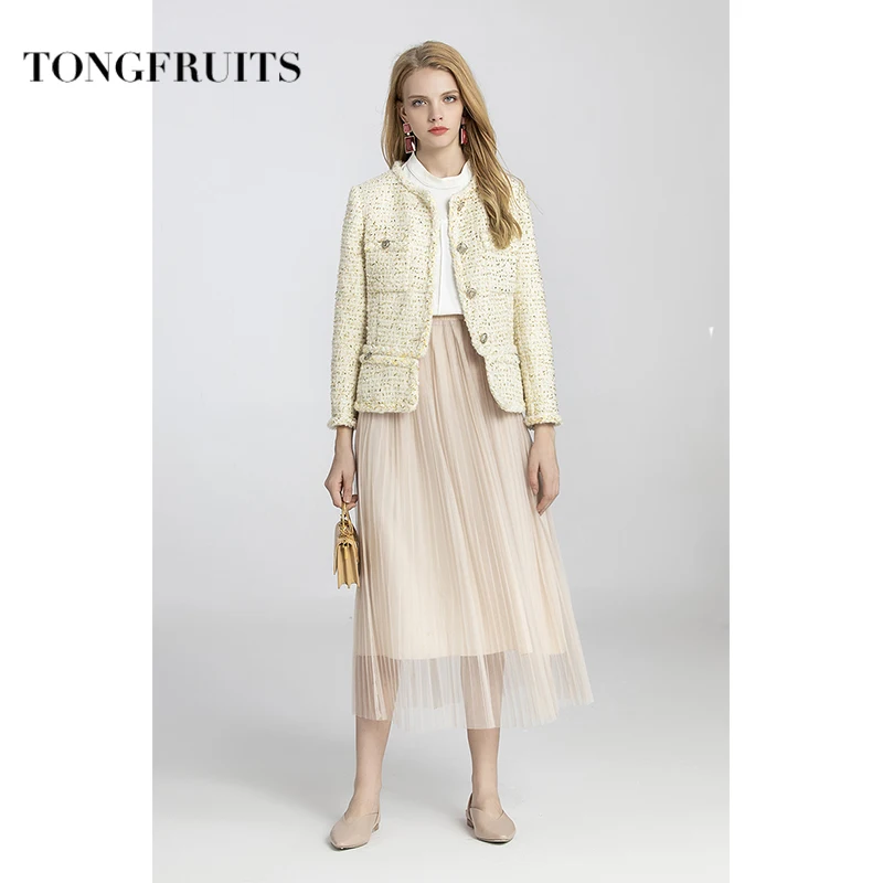 2019 осенняя и зимняя одежда Женская мода темперамент Тонкая куртка тканая ткань