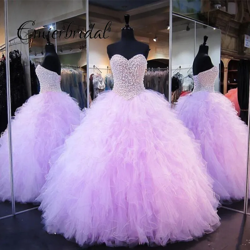 Лаванда Пышное платье Бальное Корсет Кристаллы Жемчуг Оборками 2017 Vintage Pageant