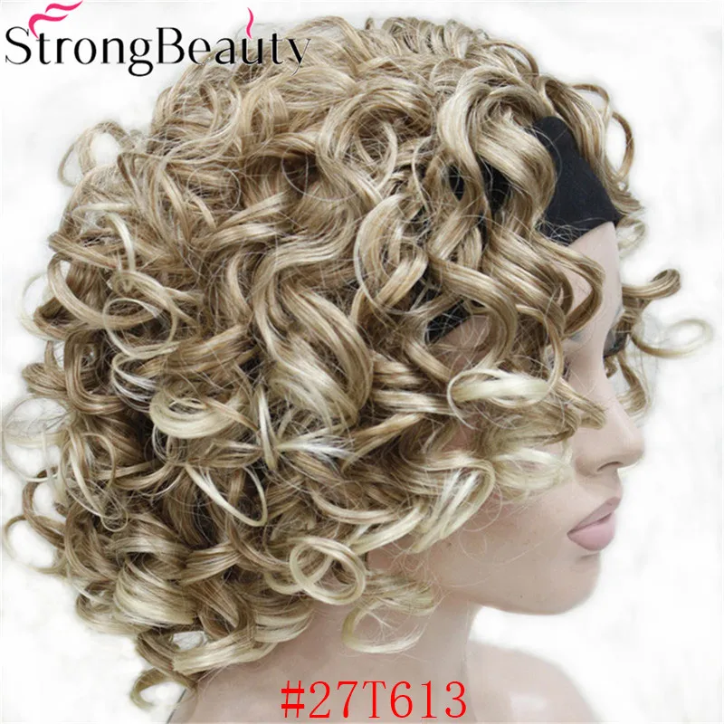 StrongBeauty Короткие вьющиеся синтетические парики с повязкой на голову женские черные/красные/светлые/коричневые парики 3/4 половина парик для женщин