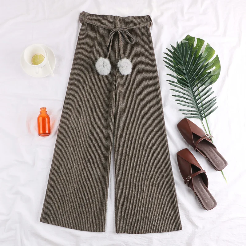Осень Для женщин Повседневное шерстяная с завязками Bobbles свободные штаны женские