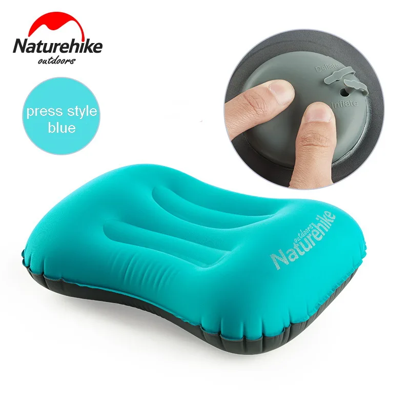 blue press style Naturehike Сверхлегкий складной вогнутой формы надувная подушка ТПУ покрытие портативные шеи воздушные подушки самолет Открытый путешествия 80 г - Цвет: blue press style