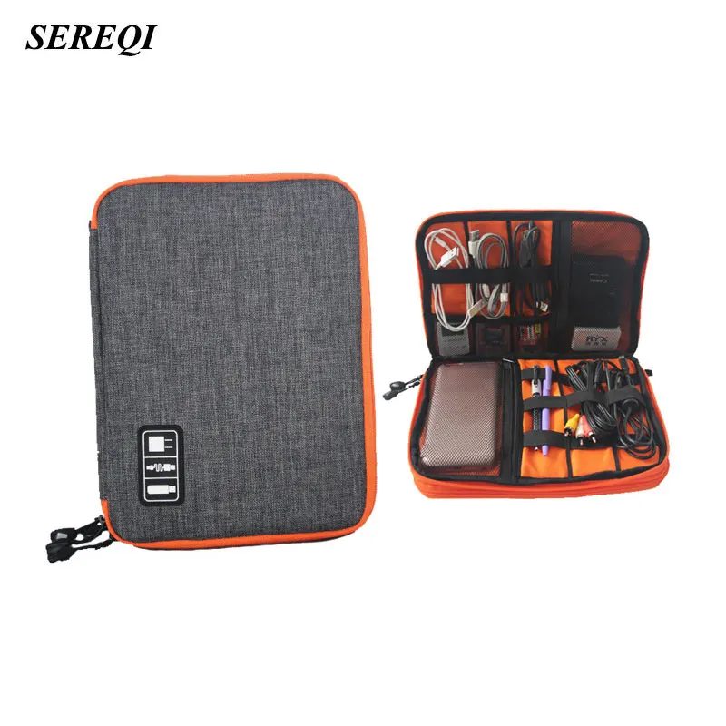 

SEREQI Double Layer Cable Digital Storage Bag Electronic Organizer Portable Travel Bag for USB Earphone Devices