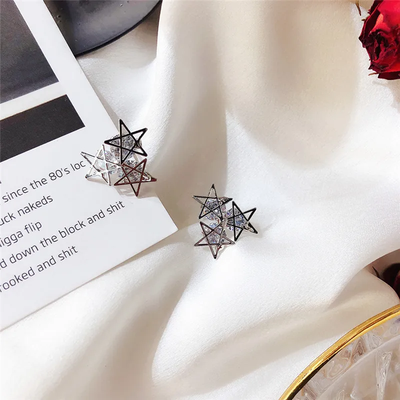 Женские серьги-гвоздики золотистого цвета серьги пентаграмма стильные