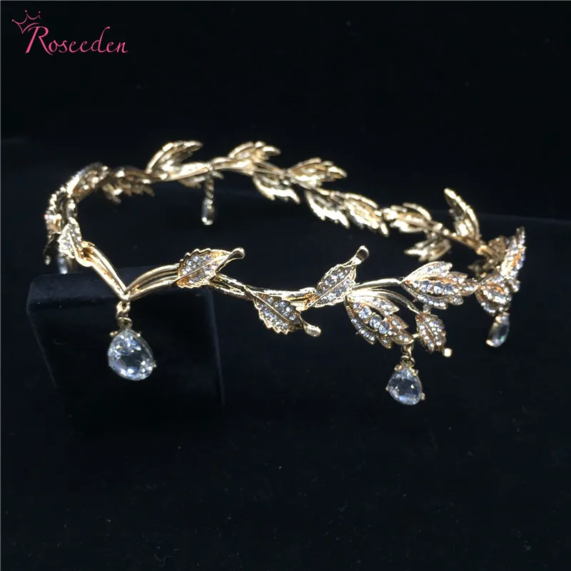 

Luxury Crystal Crown Bridal Hair Accessories Jewelry Wedding Rhinestone Waterdrop Leaf Tiara Crown Frontlet RE133-2