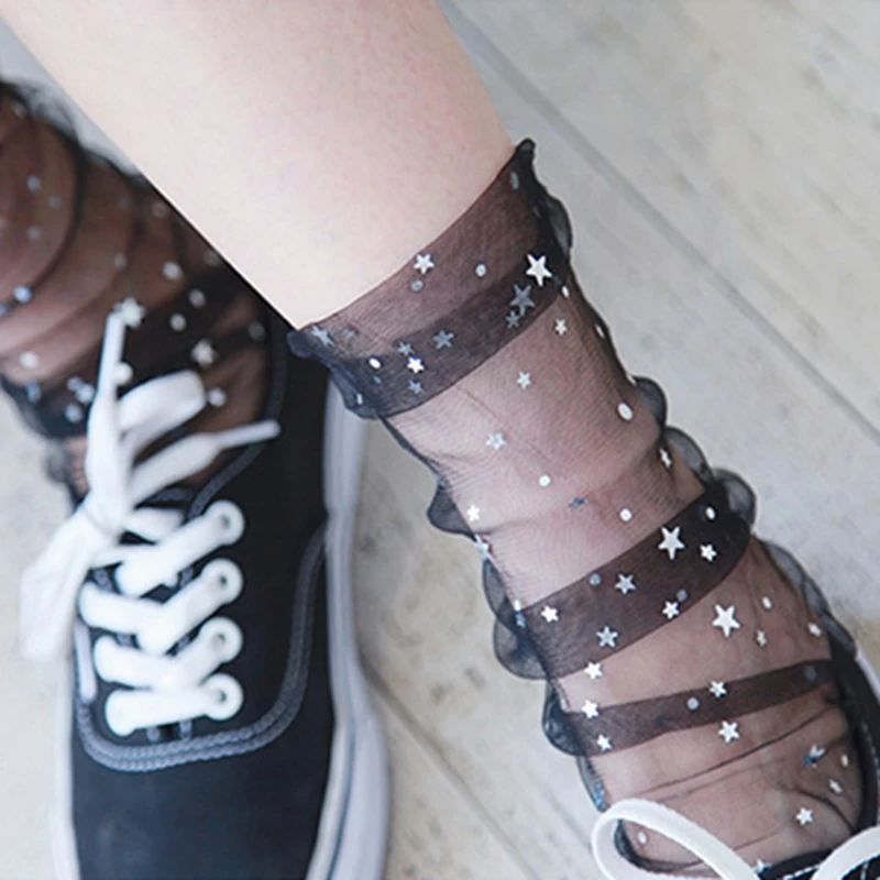 Женские блестящие чулки со звездами и луной пикантные Мягкие сетчатые