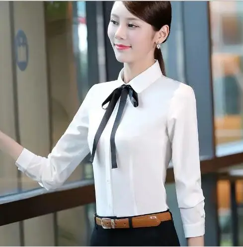 Женская классическая офисная рубашка элегантная белая блузка на пуговицах с