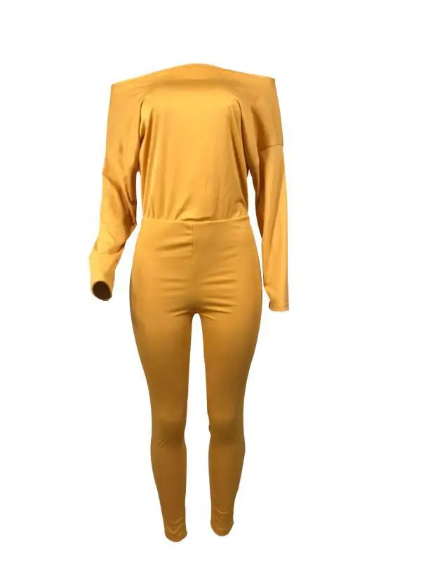 Slash шеи летучая мышь полный рукав цельный комбинезон элегантный с открытыми