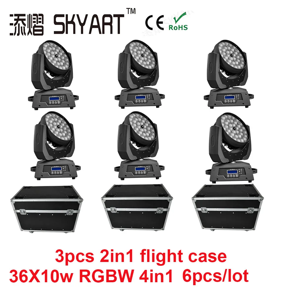 6 шт./лот с футляром Zoom Wash LED Подвижная головка 36x10 Вт rgbw 4 в 1|Эффект освещения сцены|