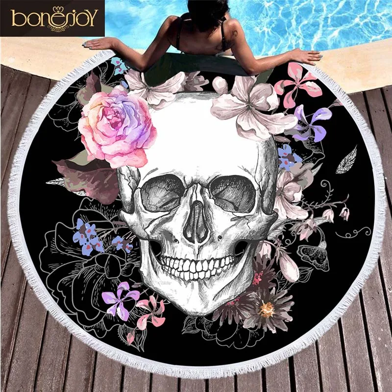 Bonenjoy Черное и белое пляжное полотенце с черепом Toalla Sunblock одеяло коврик для йоги