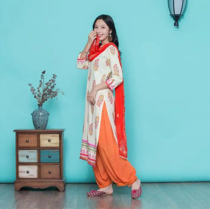 Женские модные комплекты в этническом стиле хлопковое платье с принтом куртаса