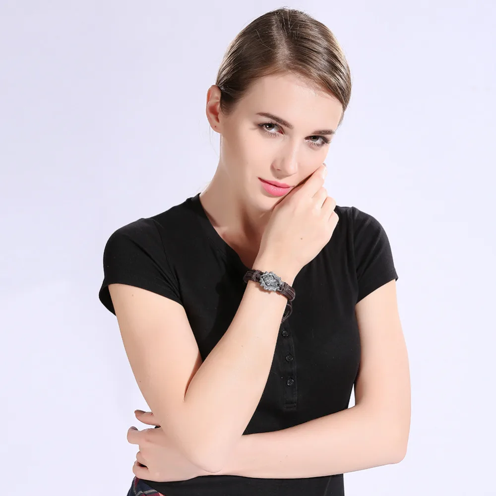 Панк Голова Животного Тегов Шарм Браслет Мужская Коричневая Кожа Ткачество