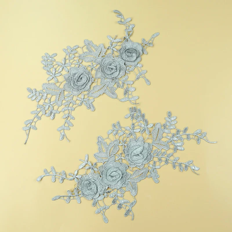 1 пара золотистые серебристые черные кружевные аппликации 3D цветы кружевная
