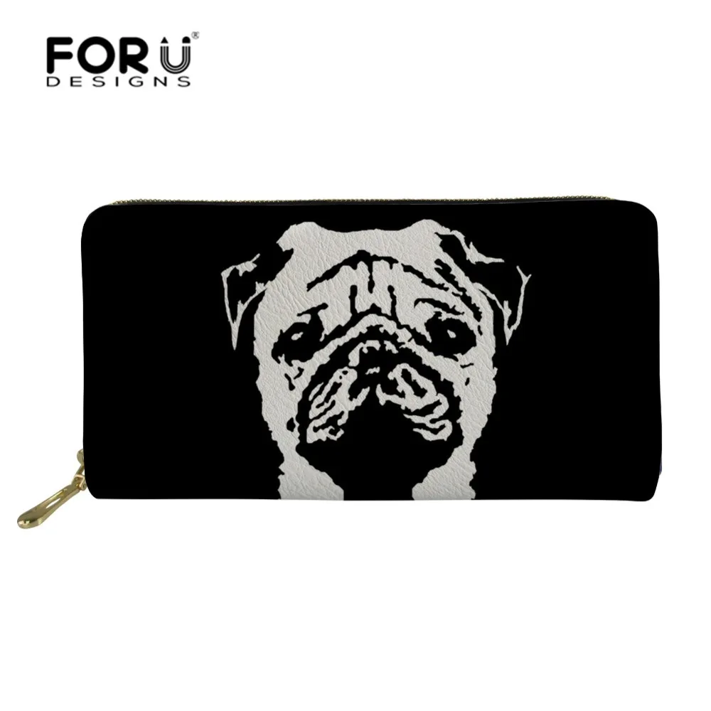 FORUDESIGNS/женские кожаные кошельки с Мопсом, большой объем, на молнии, для путешествий, Длинный кошелек, сумки для женщин, сумка для денег, клатч, сумка для мобильного телефона