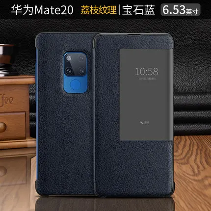 Синий Роскошный чехол из натуральной кожи для huawei P30/P30 Pro Smart On/off, флип-чехол для huawei mate 20 Pro, чехол Funda mate 20RS - Цвет: Синий