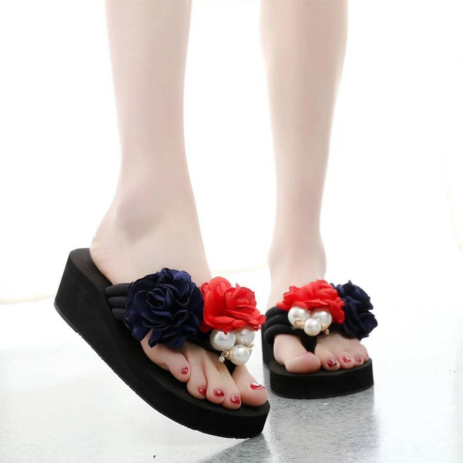 Chanclas/шлепанцы ручной работы с большим жемчугом женские модные пляжные вьетнамки