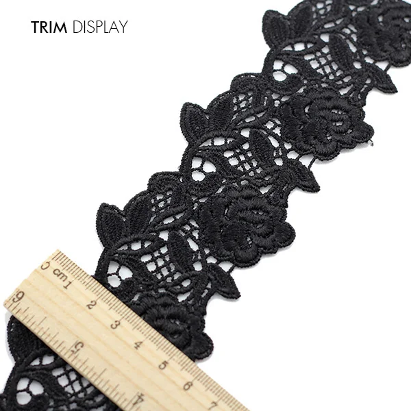 Черная Цветочная вышитая Скрапбукинг кружевная Лента ткань с узором отделка