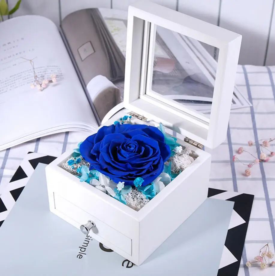 1 коробка Роза сохраненные свежие цветы с деревянным футляром для ювелирных