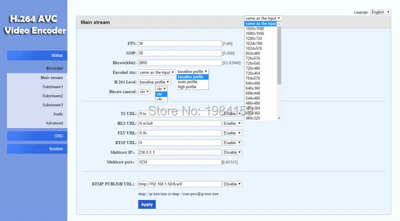 Кодировщик es1:h.264 4G LTE HD для прямой трансляции Поддержка протоколов RTMP RTMPS SRT UDP RTP RTSP