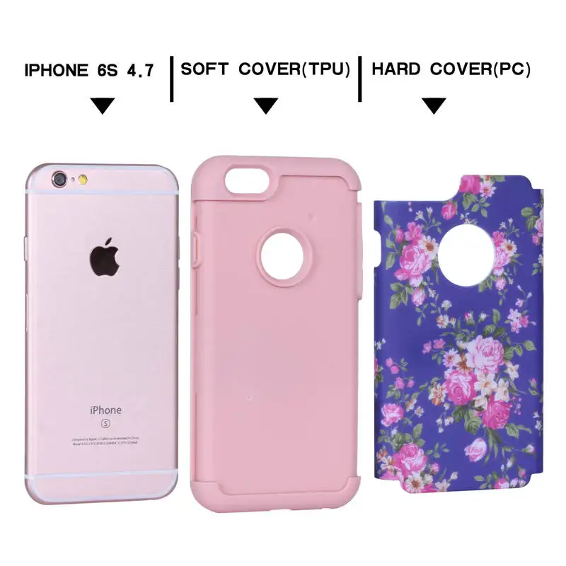 Fashion Flower IMD Pattern Shock Proof Hybrid 2 in 1 PC TPU Slim Armor case for Apple iPhone 6s Plus 7 |