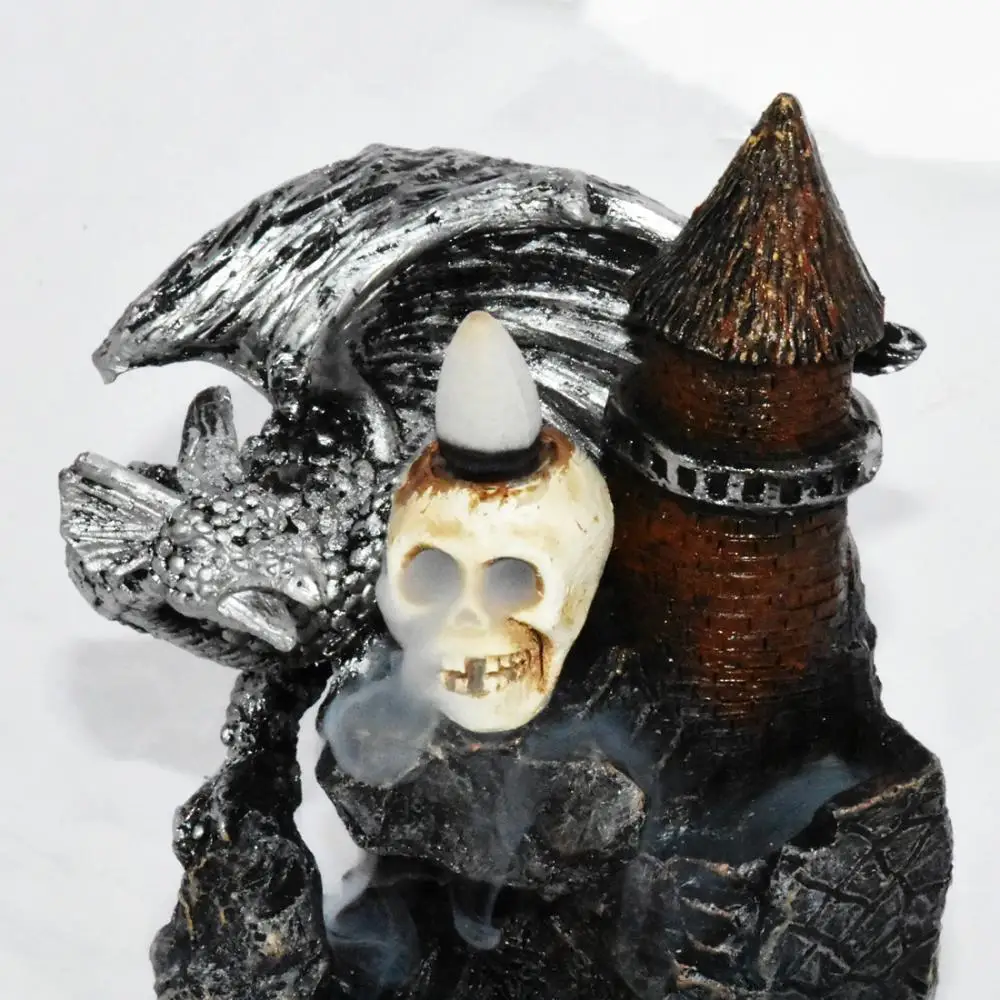 

European Castle Shape With Skull Backflow Incense Burner Creative Crafts Smoke Waterfall Incense Holder Office Table Home Decor