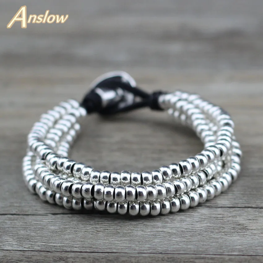 Black Anslow, креативный дизайн, модное ювелирное изделие, ручная работа, многослойная ручная работа, сделай сам, очаровательный женский кожаный браслет, лучший друг LOW0691LB - Окраска металла: Black
