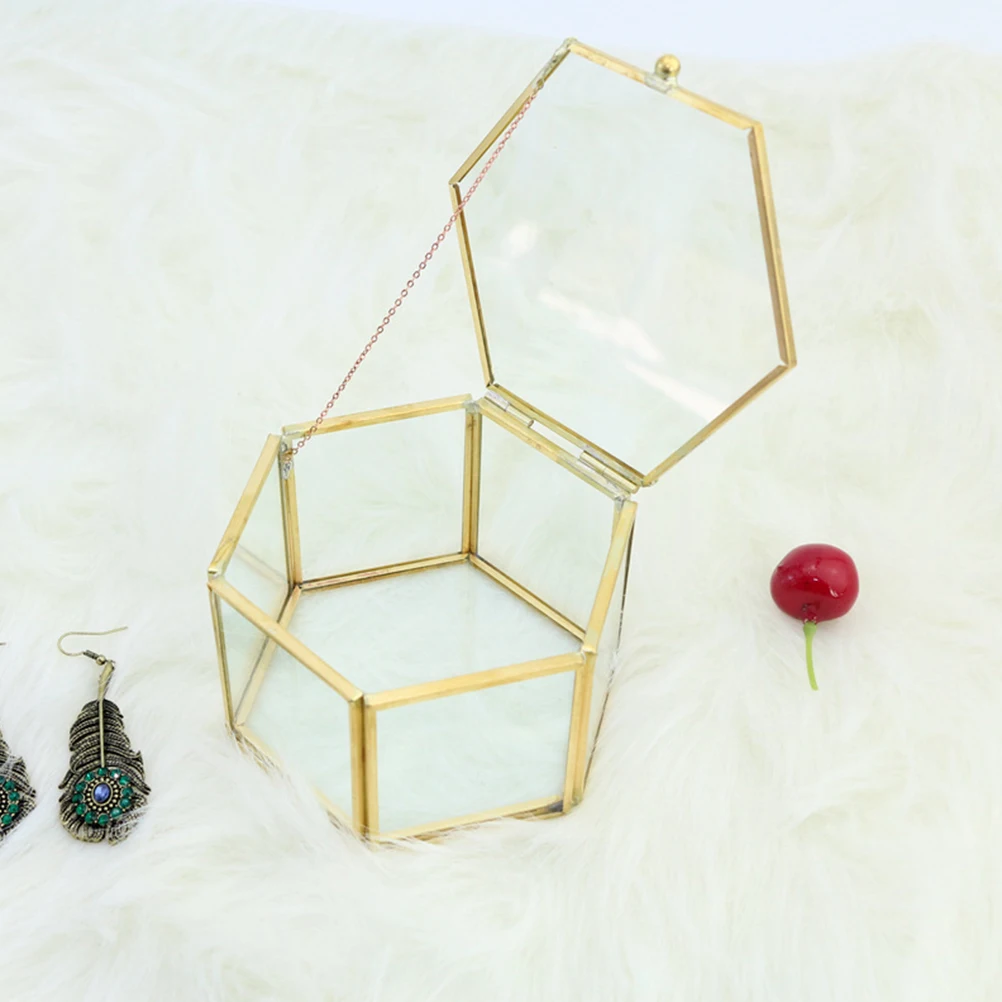 Шестигранная Геометрическая коробка с кольцом, уникальные свадебные вечерние украшения, стеклянный Подарочный держатель, коробка для хранения ювелирных изделий