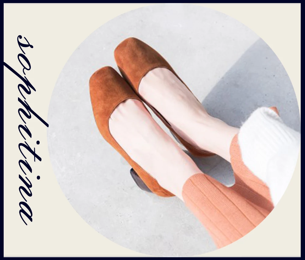 SOPHITINA Shallow Women's Pumps High Quality Kid Suede Med Square Toe Slip-on Shoes Hot Sale Concise Comfortable New Pumps SO108