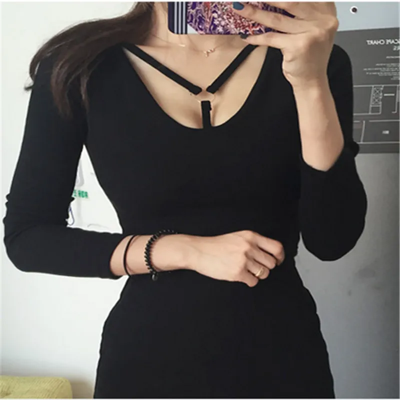 Кроп топ женский с V образным вырезом длинным рукавом и глубоким вырезом|t shirt