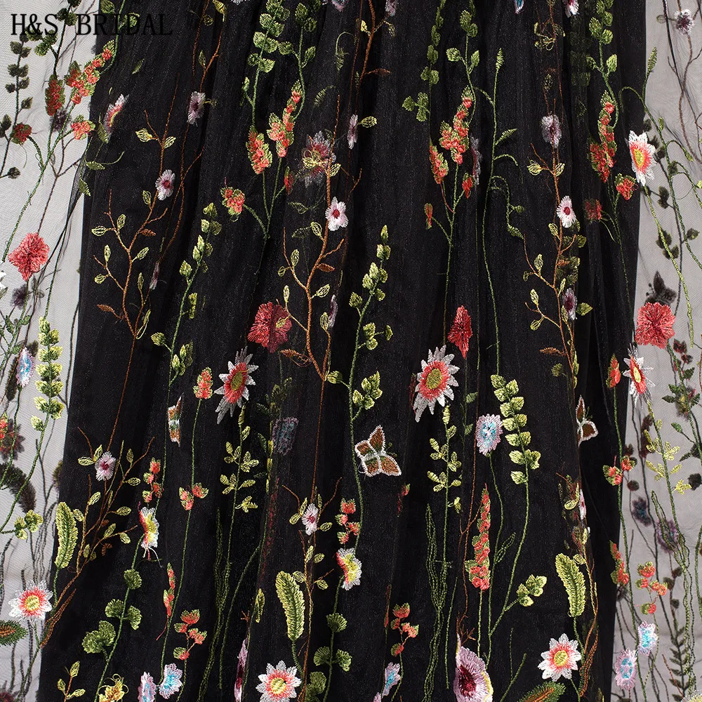 H & S свадебные черные платья с длинным рукавом для выпускного вечера круглым