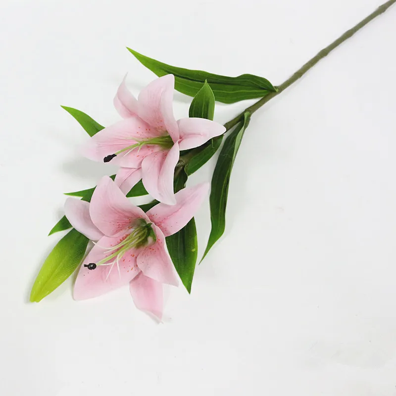 light pink Flone 3 головки настоящие на ощупь цветы лилии латекс искусственная лилия цветы Букеты ветка искусственный цветок дом для дома Свадебный декор - Цвет: light pink