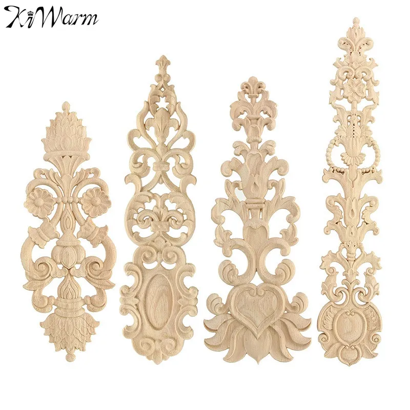 KiWarm Неокрашенная древесина из дуба резные волнистые цветы наклейка на углы для