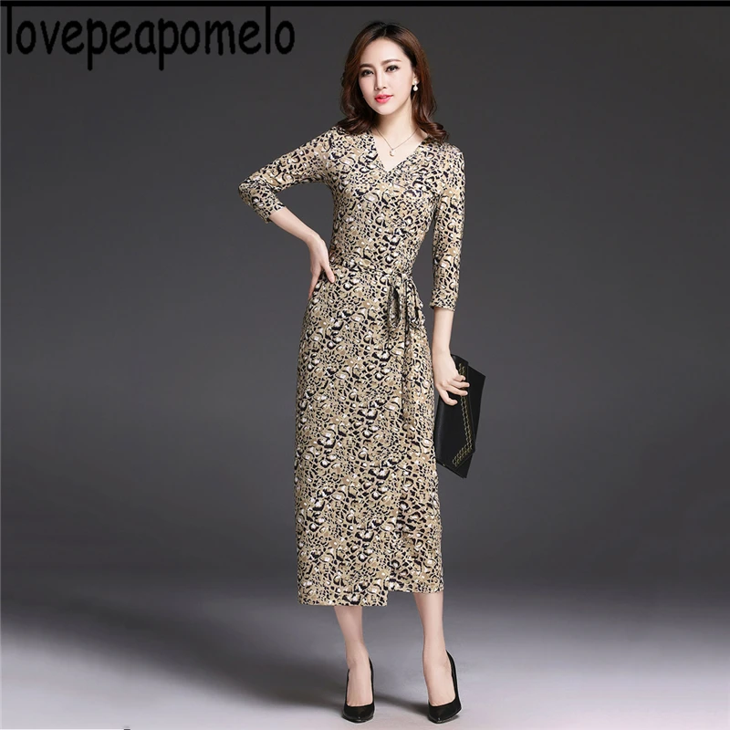 Демисезонный длинное платье сексуальное с коротким рукавом футляр леопардовым