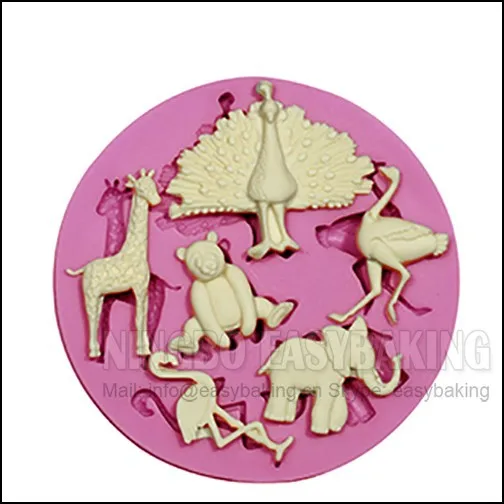 

Силиконовая форма «Павлин, медведь, Страус, жираф, эму и слон», мульти-зоопарк, животные, инструмент для помадки, шоколада, смолы, глины, торта