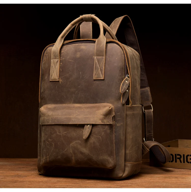 Men's Or Women Genuine Leather Backpack Multifunction Handmade Daypack Vintage Schoolbag Backpack Shoulder Bag Casual Rucksack