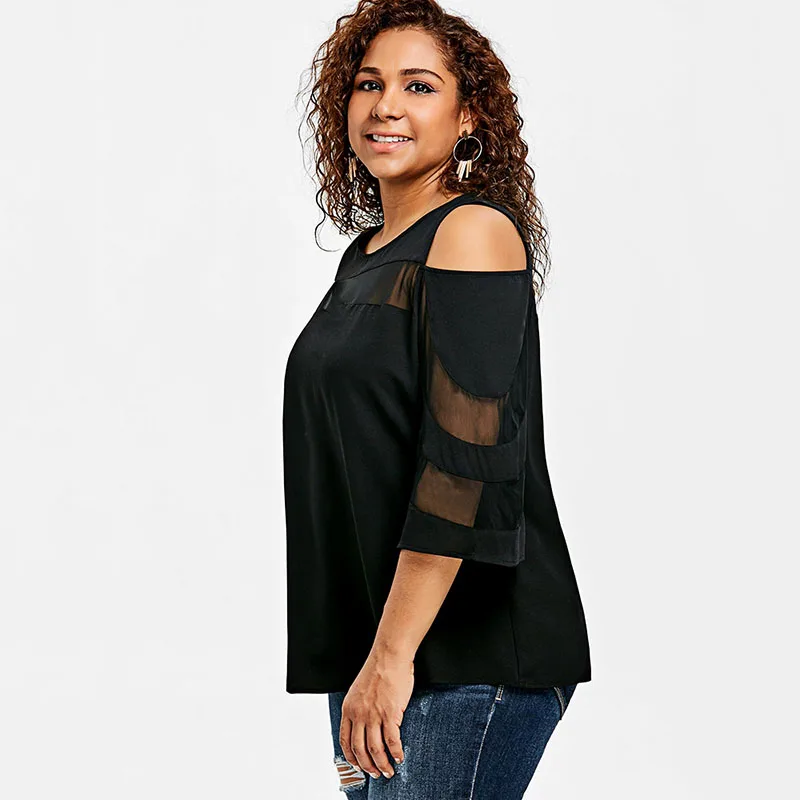 PlusMiss плюс Размеры 5XL 4XL сексуальное открытое плечо See Through футболки лето 2018 Для