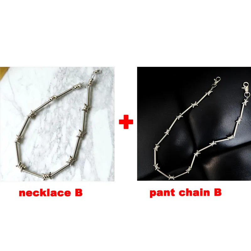 necklace pant chainB Ins Хип Хоп мода колючая проволока ожерелье браслет штаны с цепочкой ювелирные изделия женщин Харадзюку панк готика девушки короткое ожерелье унисекс ожерелье - Окраска металла: necklace pant chainB