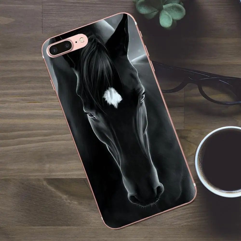 Bixedx Мягкий чехол из ТПУ для мобильного телефона для Apple iPhone 4 4S 5 5C SE 6 6S 7 8 Plus iPhone X Galaxy A3 A5 J1 J2 J3 J5 J7 вороной конь животных - Цвет: as picture