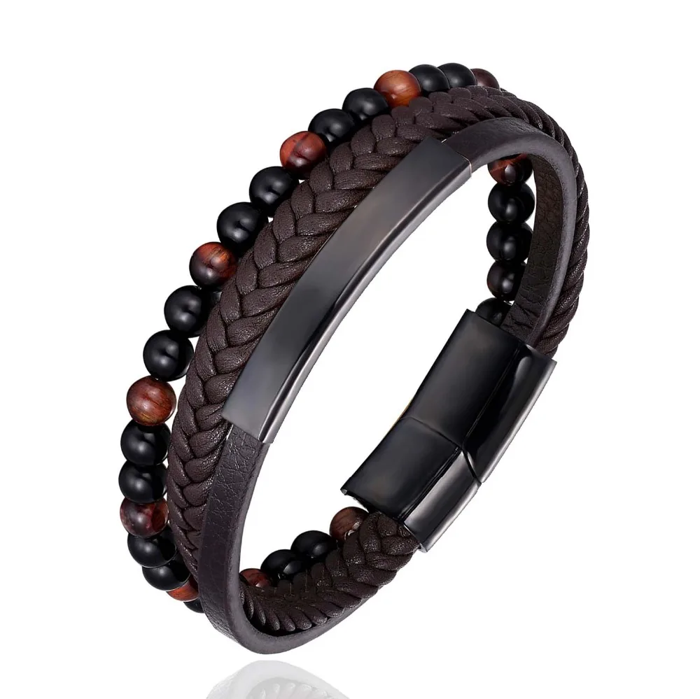 Модный браслет из нержавеющей стали 6 мм с красным тигром ege Stone Beads черный магнит из нержавеющей стали браслет для мужчин браслет на запястье