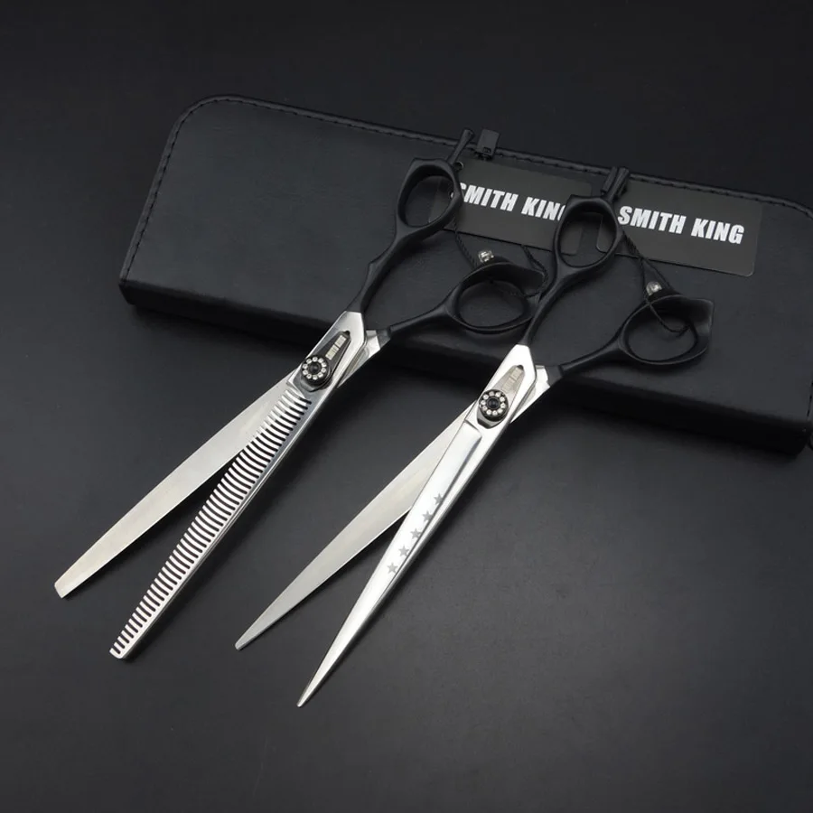 Silver 2 pieces set 8 дюймов профессиональные ножницы для ухода за собаками ножницы для стрижки и филировочные ножницы упругая краска ручка 440C высокое качество решетки - Цвет: Silver 2 pieces set