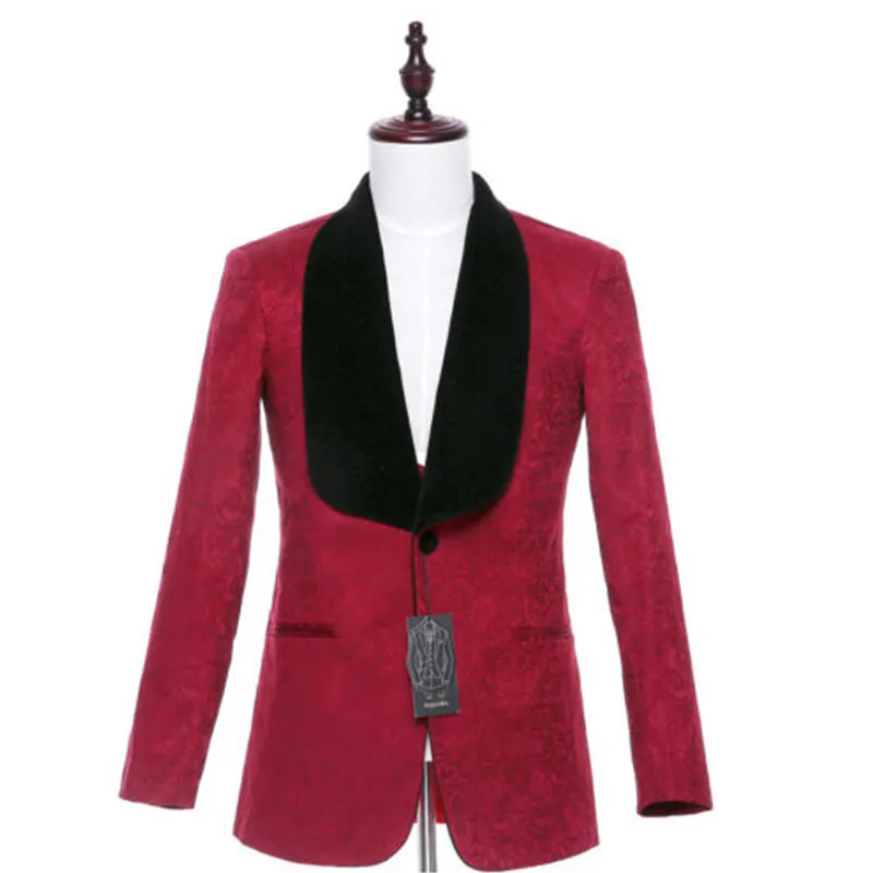 Винно-красные цветочные мужские костюмы свадебный смокинг жениха тонкий для