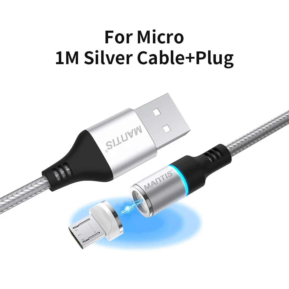 SilverMicro MANTIS 3A Магнитный зарядный Micro Usb кабель для samsung S7 провод для быстрой зарядки Магнитный кабель huawei Xiaomi Redmi 4X Note 4 5 - Цвет: SilverMicro