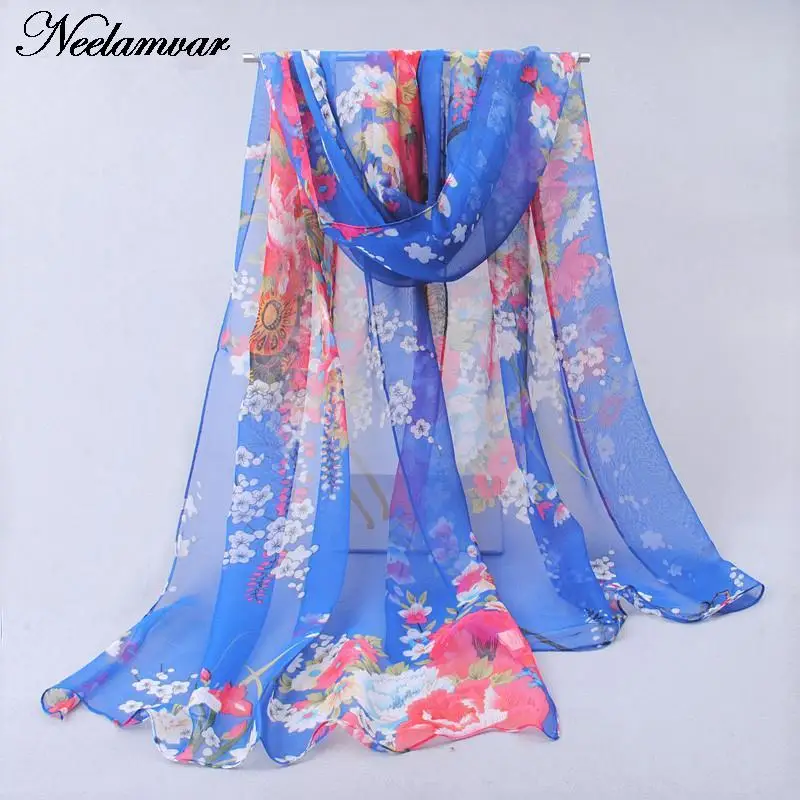 Женские шифоновые палантины в богемном стиле тонкие длинные шали с цветочным