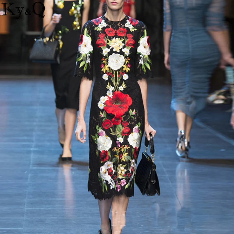 Женское длинное кружевное платье с цветочной вышивкой винтажное праздничное